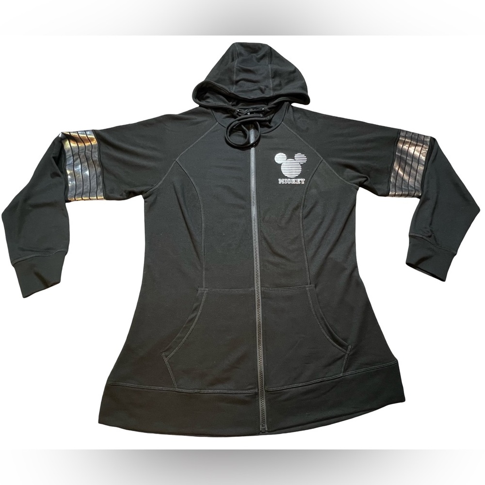 Disney Mickey Mouse women’s full Zip Hoodie Black Metallic Stripe Sleeve size 1X